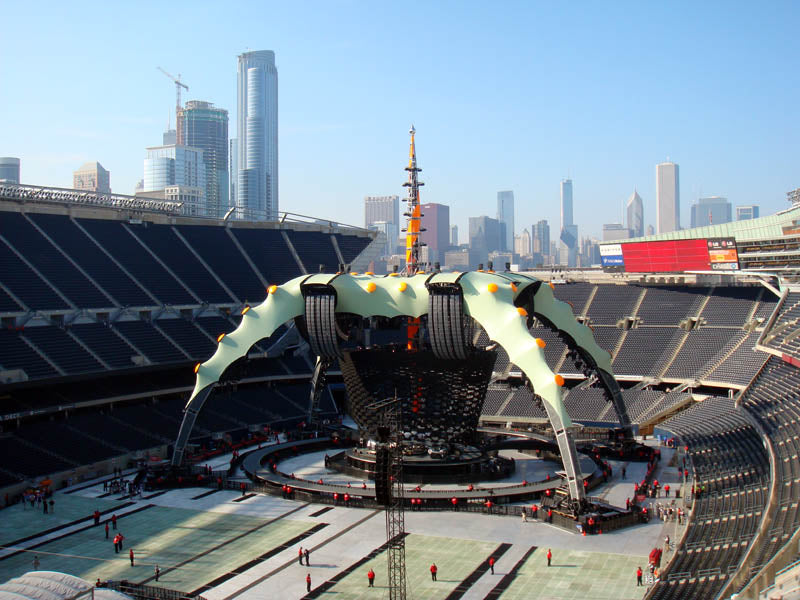 Building the stage in Chicago.