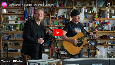 Edge and Bono performing on Tiny Desk