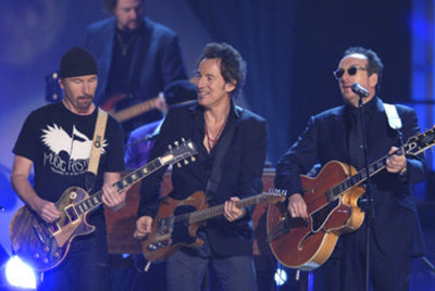 Edge, Bruce and Elvis pay tribute to New Orleans for Music Rising.
(Wire Image)