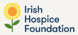 The logo features a stylized yellow sunflower with green leaves and stems, alongside the text ’irish hospice foundation’ in blue lettering.