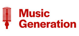 Red microphone icon next to the text ’music generation’ in red.