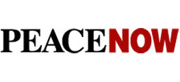The bold red and black ’peace now’ logo features a clean, modern sans-serif typeface with the word “now” in all caps.